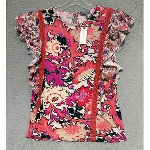 ANTHROPOLOGIE CONDITIONS APPLY Womens Sleeve Ruffle Batwing Floral Blouse Small